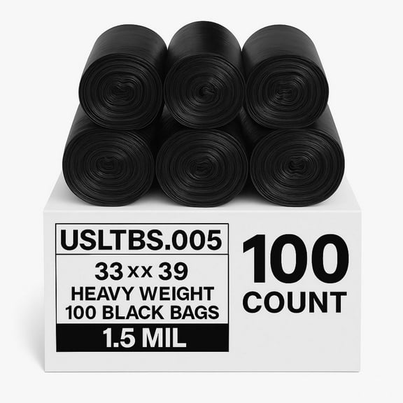 TP Plastic 33 Gallon Trash Bags – 100 Count Heavy Duty Black Garbage Bags, 33" x 39", 1.5 Mil Thick Can Liners for Home, Office, or Commercial Use