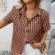 thumbnail image 5 of Tejiojio Women's Gingham Button-Down Shirt Short Sleeve Collared Casual Summer Blouse, 5 of 8