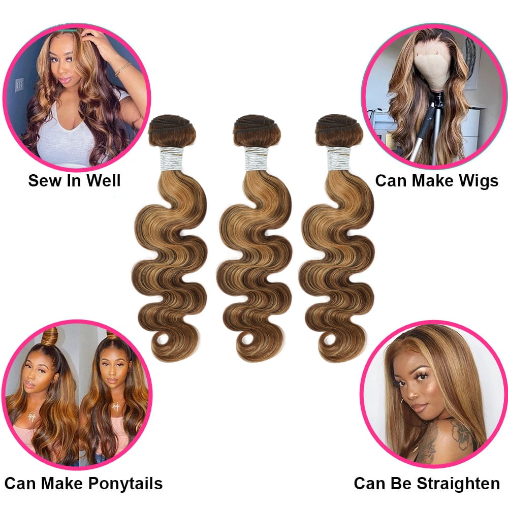 P4/27 Highlight Body Wave Bundles Honey Blonde Ombre Piano Color Human Hair Bundles Brazilian Weave Remy Hair Extensions