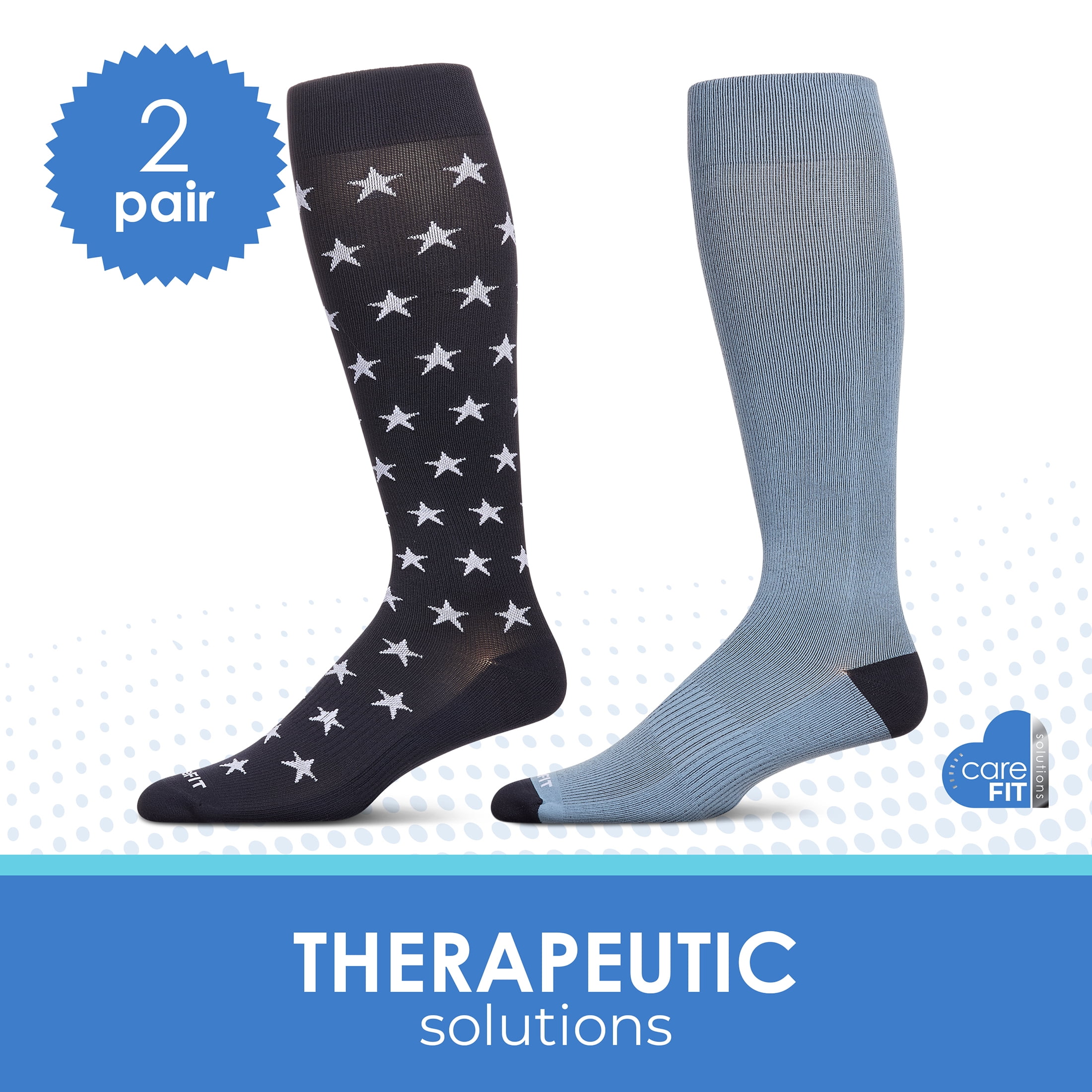 Care Fit Solutions 2 Pair Pack Stars Cotton Blend Graduated Compression Socks