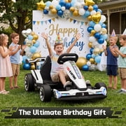 Wisairt 24V 10Ah Kids Electric Go Kart Drift Car, 360° Drift Ride on Toy with 800W Motors, 7.5 MPH, Adjustable Length, LED Lights, Drift Racing Kart for Big Kids 6-12 Years Old, 135 LBS, White