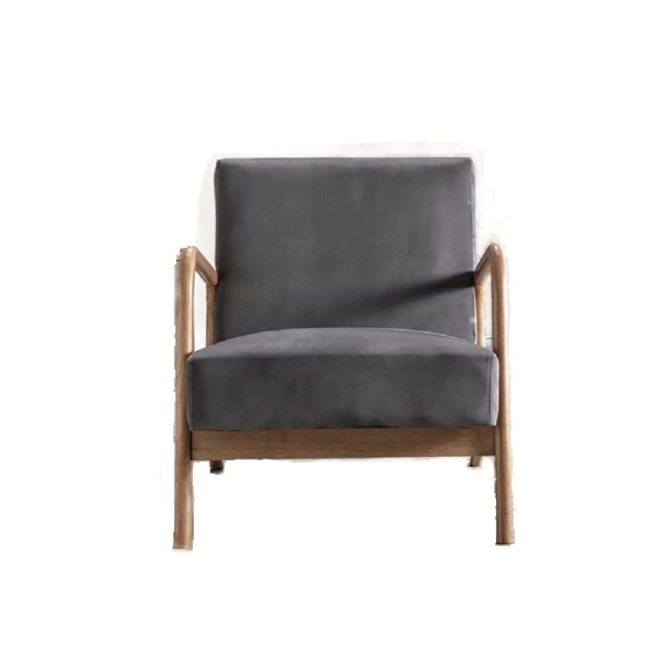 GDF Studio 32.7" Mid-Century Modern Accent Chair with Open Wood Frame, Plush Velvet Upholstery, Gray