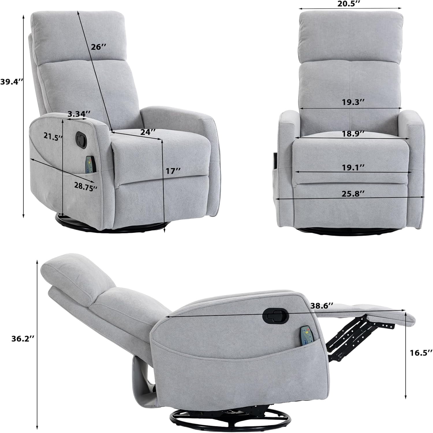 Manual Swivel Rocking Recliner for Adults, Small Plush Wall Hugger Reclining RV Chair, Glider Swivel Recliner Chair with Foot Rest for Nursery, Living Room and Small Places
