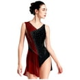 thumbnail image 2 of Yartina Womens Sparkly Rhinestones Gymnastics Leotards Sleeveless Sheer Mesh Patchwork Skirted Burgundy XXL, 2 of 7