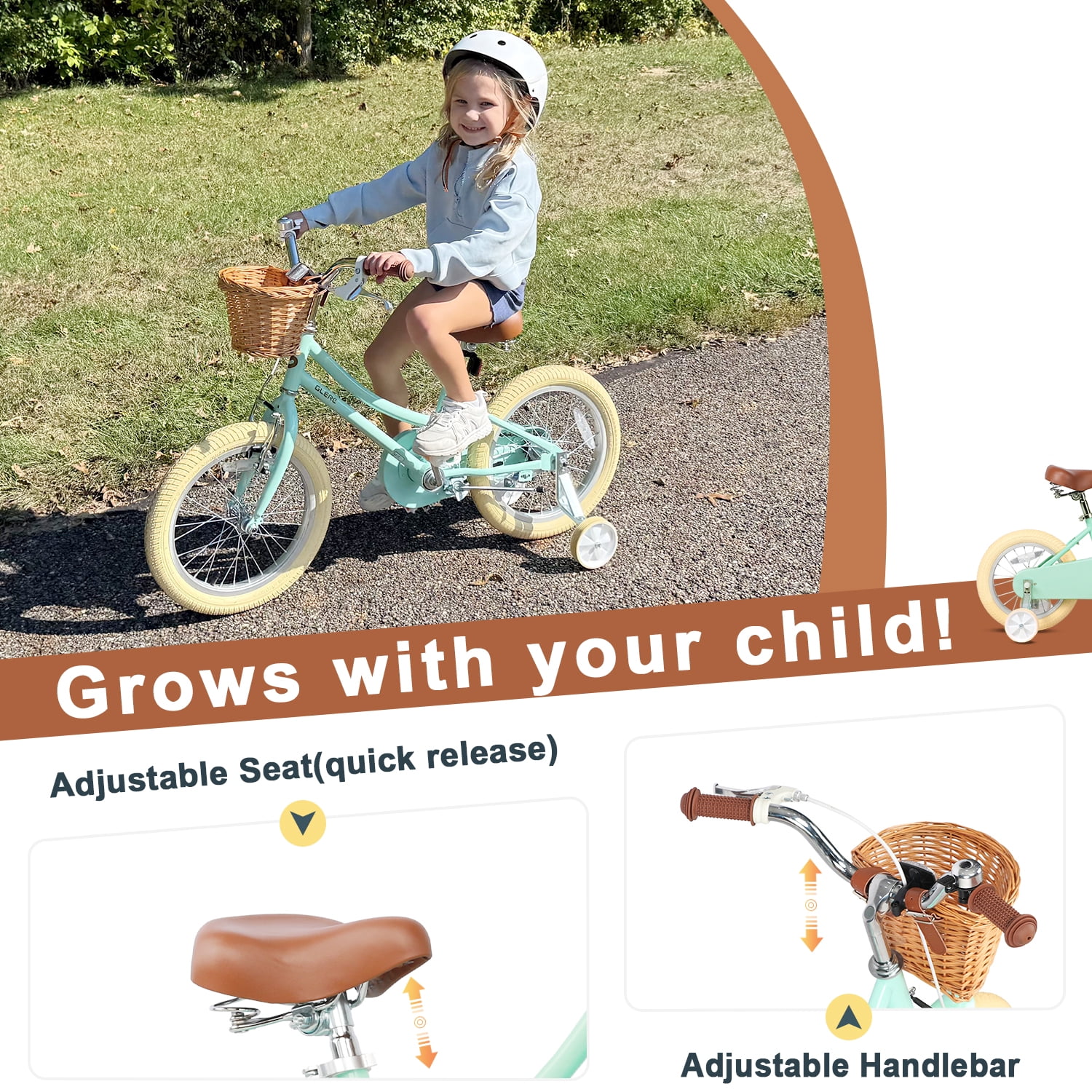 Glerc Kids Bike, 12 Inch, Ages 2-4, Retro Vintage Style, Basket
