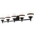thumbnail image 5 of 42.5 inch 5 Light Black Bathroom Vanity light fixture with White Glass Shade, 5 of 7