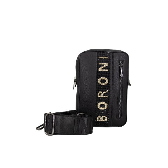 Bandolera Crossbody Boroni Negro/Oro Con Correa Ajustable