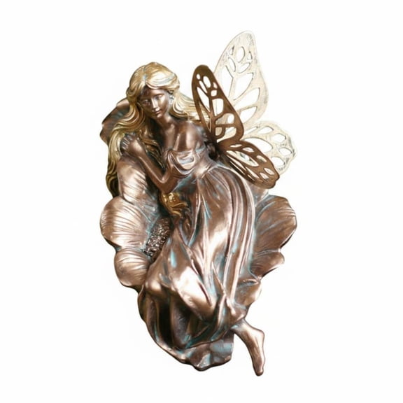 Abbraccia Fairy Patio Statue Bronze Finish Resin Figurine Sleeping on Flower Weather Resistant Garden Ornament for Yard Rock Garden Peaceful Decor