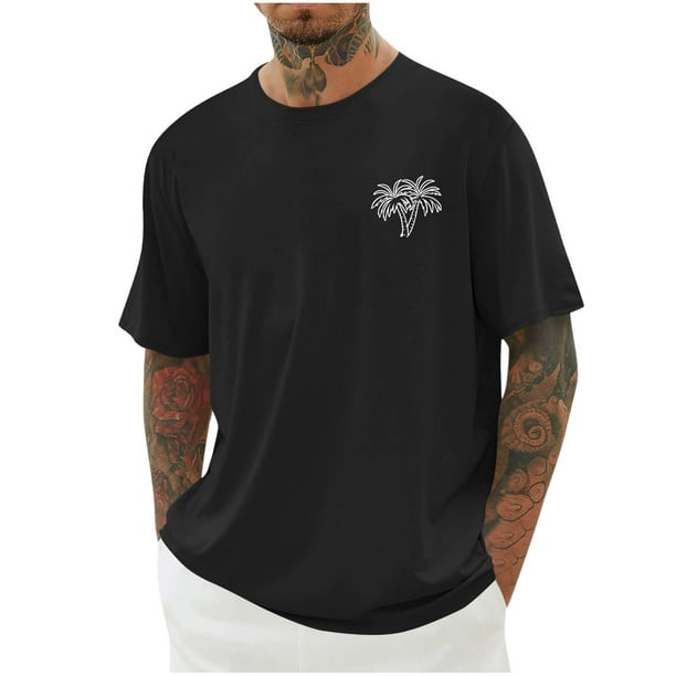 Mens Camisas de Manga Corta Impresión Casual Deportes Cuello Redondo Blusa, Poliéster Ligero para la Primavera Verano Al Aire Libre Uso Diario