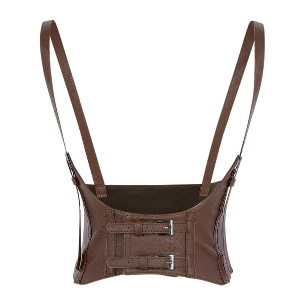 Cinturón elástico ancho para mujer INSPIRE CHIC, cinturones de corsé steampunk de imitación de cuero/denim para vestido, grande, marrón oscuro