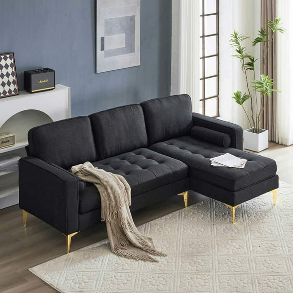 Kadyn Couch, Futon Sofa, Sofa Couch,Indoor Modular Sofas Three Seats with Footstool, Black