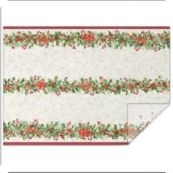 Christmas Holly Poinsettia Print Tablecloth Waterproof Berry Red Ribbon Rectangle Holiday Table Cloth for Dining Room,60×84 inch