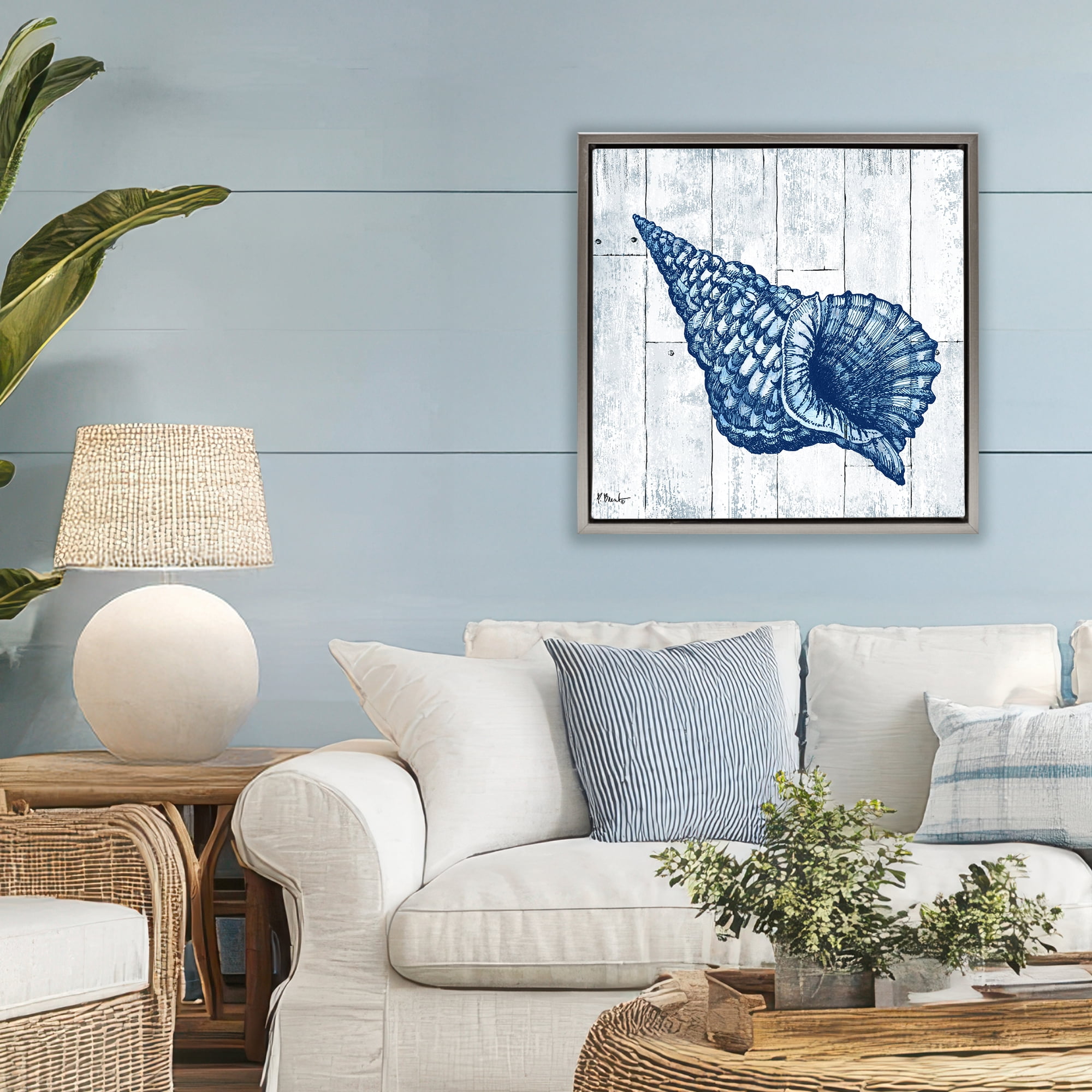 Stupell Industries Coastal Timberland Conch Gray Framed Floater Canvas Wall Art, design by Paul Brent