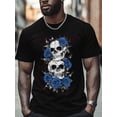 thumbnail image 1 of Camisetas de manga corta con calavera y rosa azul para hombre, camisetas de cuello redondo, 1 of 7