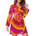 thumbnail image 1 of Mid-Century Print Pajama Robe V Neck Abstract Turquoise Retro Sleepwear Lady Long Sleeve Soft Pajamas Robes Spring Room Dresses, 1 of 5