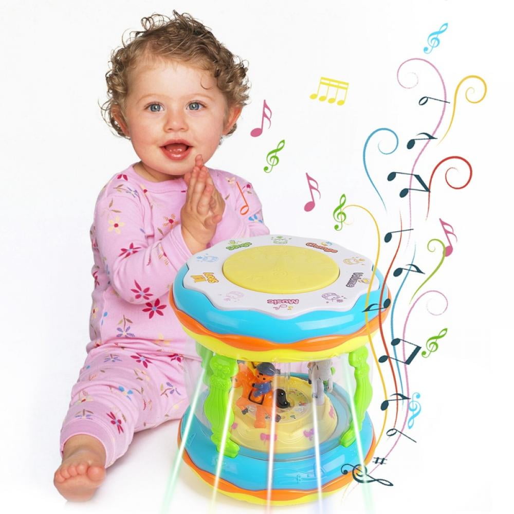 AJZIOJIRO Baby Drum Musical Toy Light Spinning Hand Beat Drum Toy Can