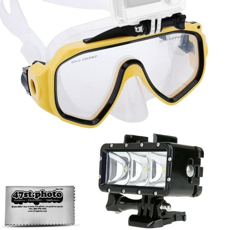 Opteka Goggles Scuba Diving Mask + Waterproof LED Flash Light for GoPro HERO4, HERO3, HERO2 Black, Silver, Session, SJ6000, SJ4000 and Similar Action