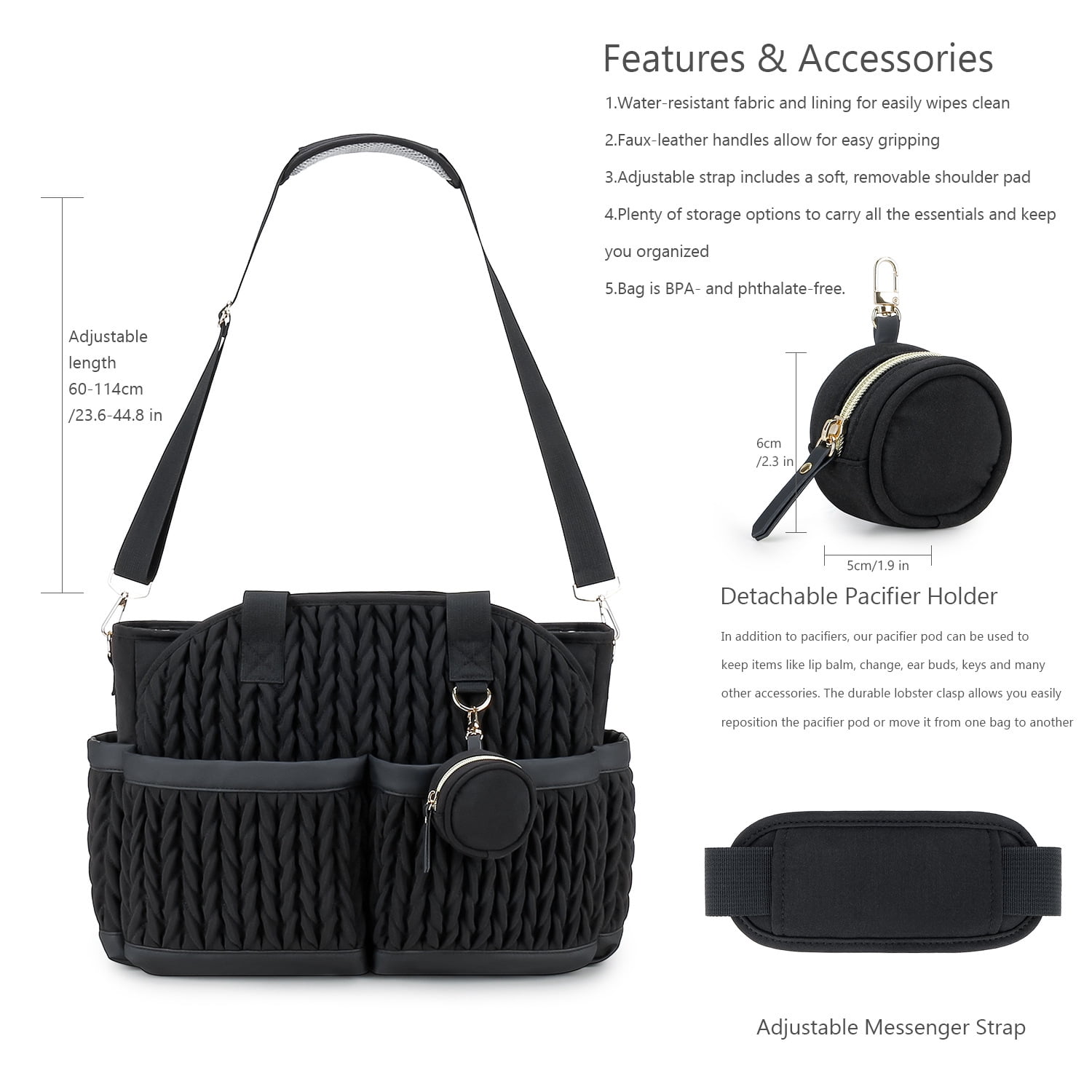 Sunyuer Diaper Bag Tote for Daily Use, Quilted Mommy Bag Function Maternity Bag Diaper Changing Messenger with Shoulder Strap Wet Pocket