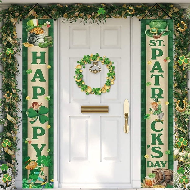 Decoraciones para el Día de San Patricio, pareados del Día de San Patricio, decoraciones para puertas, fiestas navideñas, cortinas para puertas de interior y exterior, banderas de tela colgantes, panc
