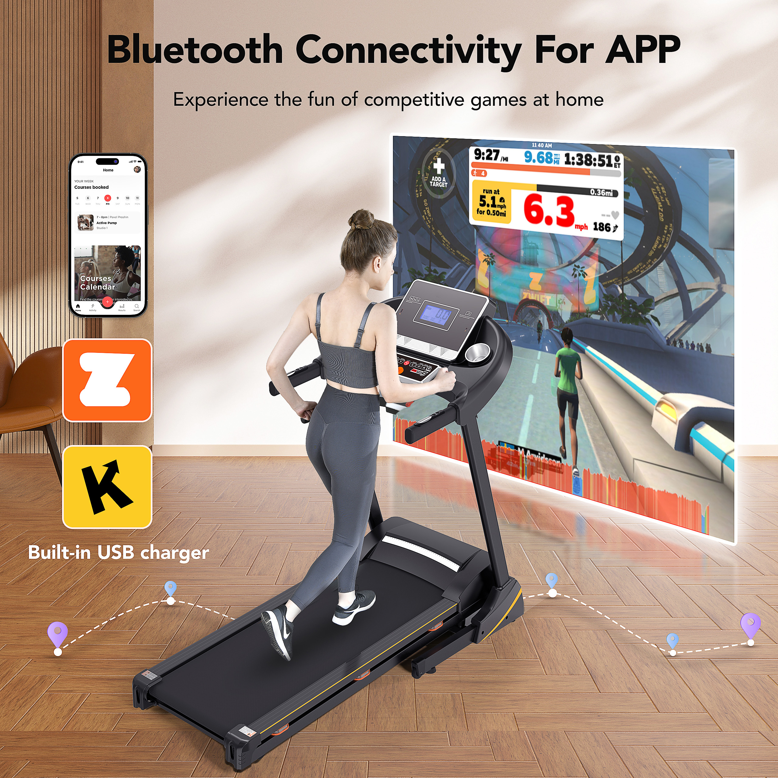 RENESTAR Folding Treadmill with Auto Incline:3.0HP Foldable Electric Treadmill for Home Fitness&Workouts, 300 lb Capacity, 0.5-10 MPH, Portable Running Machine with APP, Bluetooth Speaker