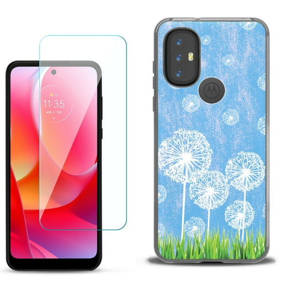 Slim-Fit Gel TPU Phone Case for Motorola Moto G Power 2022, with Tempered Glass Screen Protector, by OneToughShield ® - Dandelion Sky