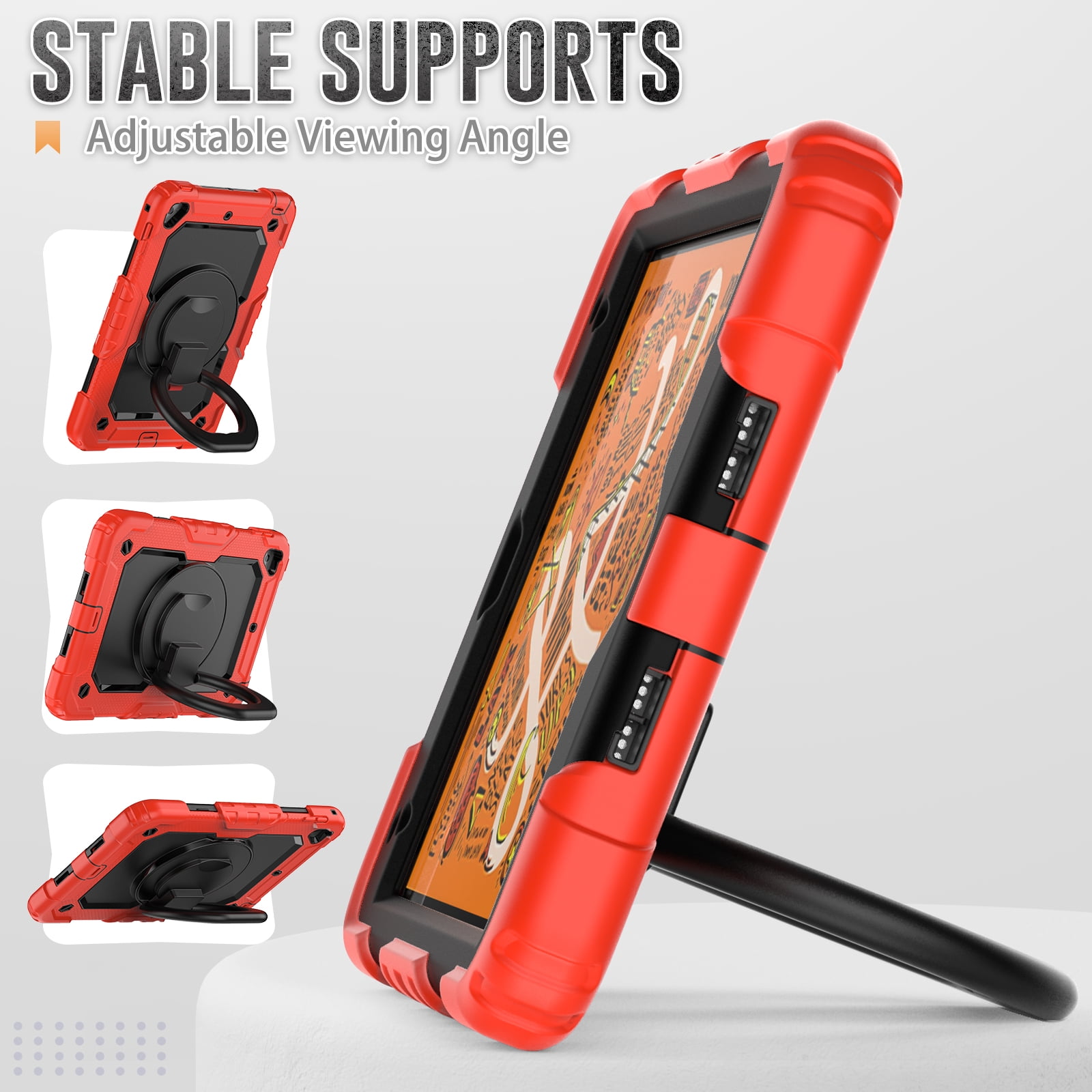 Dteck iPad mini 5 Case / iPad mini 6 Case with Built in Screen Protector, Child Proof Heavy Duty Shockproof Kids Case with Rotating Stand Handle Pencil Holder for iPad mini 5/4 7.9", Red