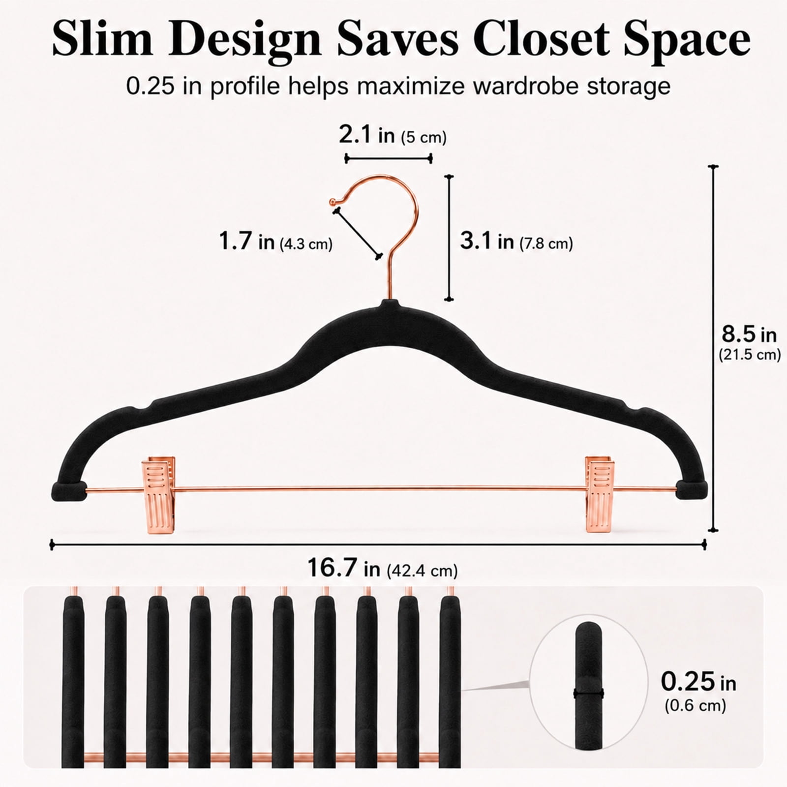 ACSTEP 24 Pack Velvet Pants Hangers with Adjustable Clips, Non-Slip Slim Skirt Hangers for Pants, Jeans, Dresses & Closet Organization, Black