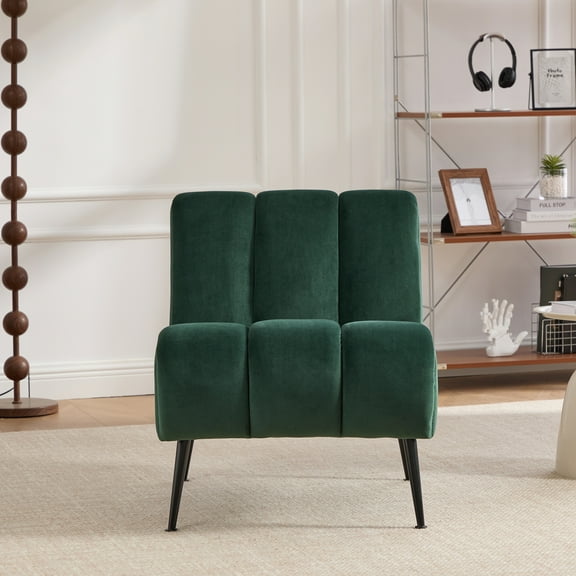 24.4" Green Velvet Armless Accent Chair with Black Metal Legs - Modern Upholstered Upholstery for Living Room, Bedroom, Office, Reading Room
