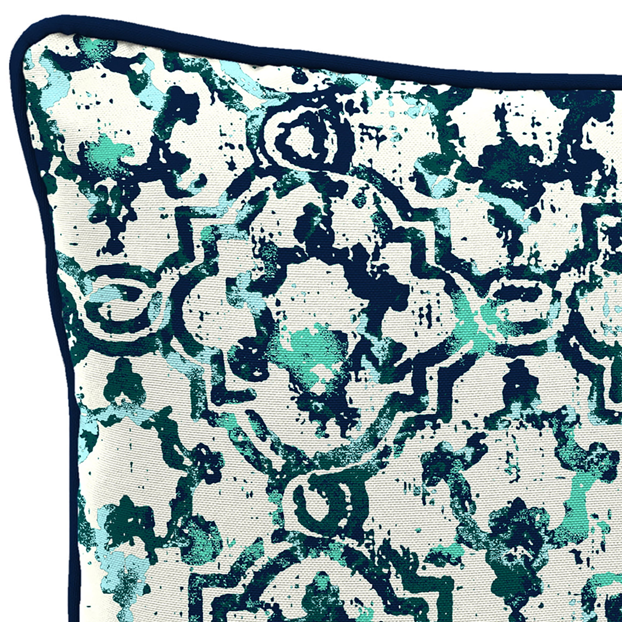Jordan Manufacturing 16" x 16" Watercolor Blue Lattice Square Outdoor Throw Pillow with Welt (2 Pack)