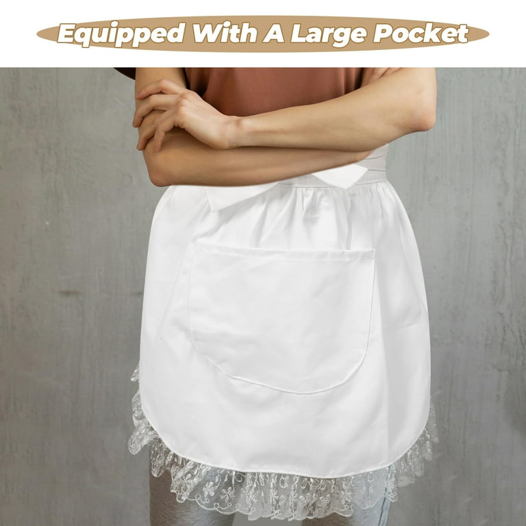 Lace Half Apron with Pocket Christmas Cotton Cooking Apron Waist