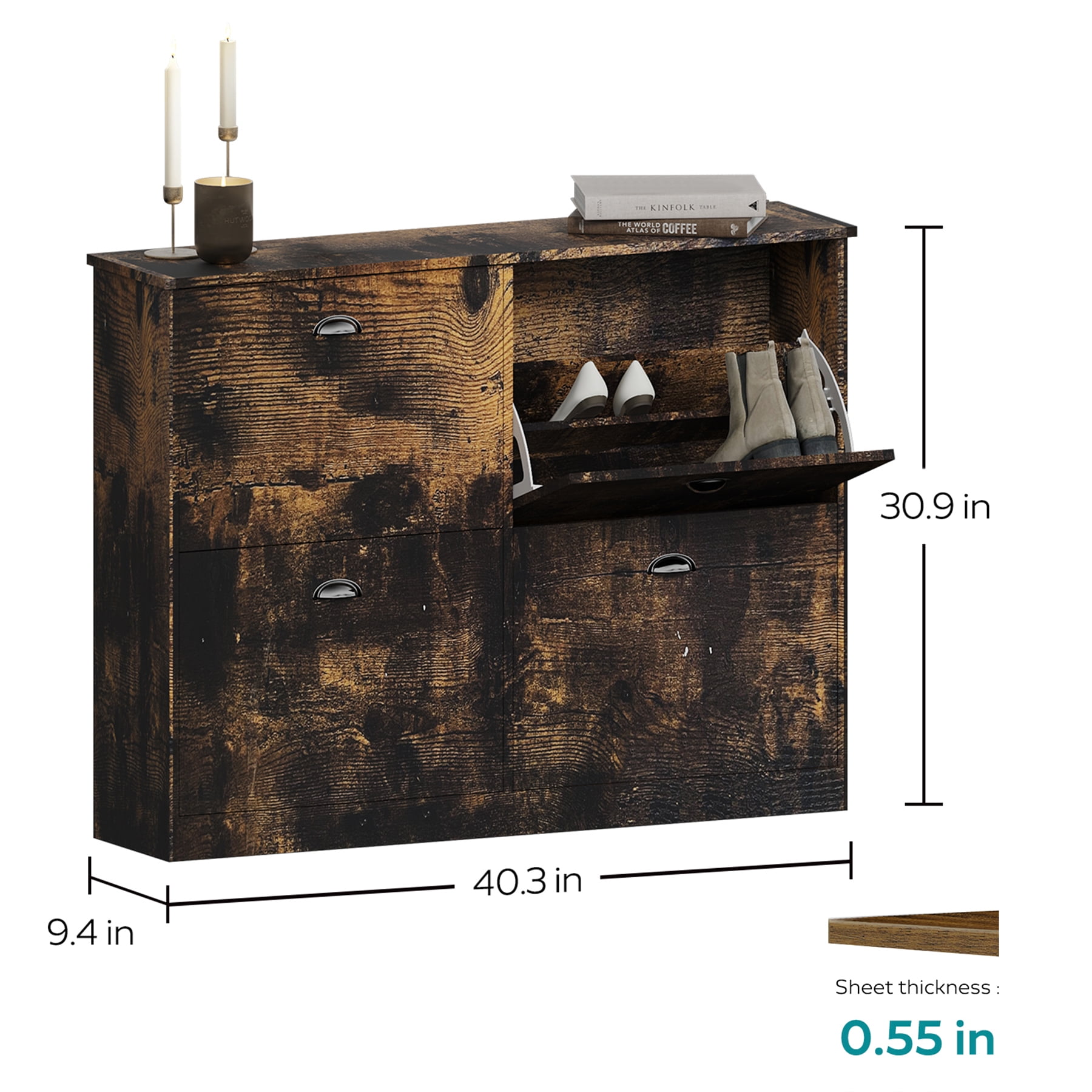 Aukfa 40.3" Slim Narrow Shoe Cabinet with Drawers for Entryway,Entryway Shoe Organizer w/Adjustable Shelves,Brown