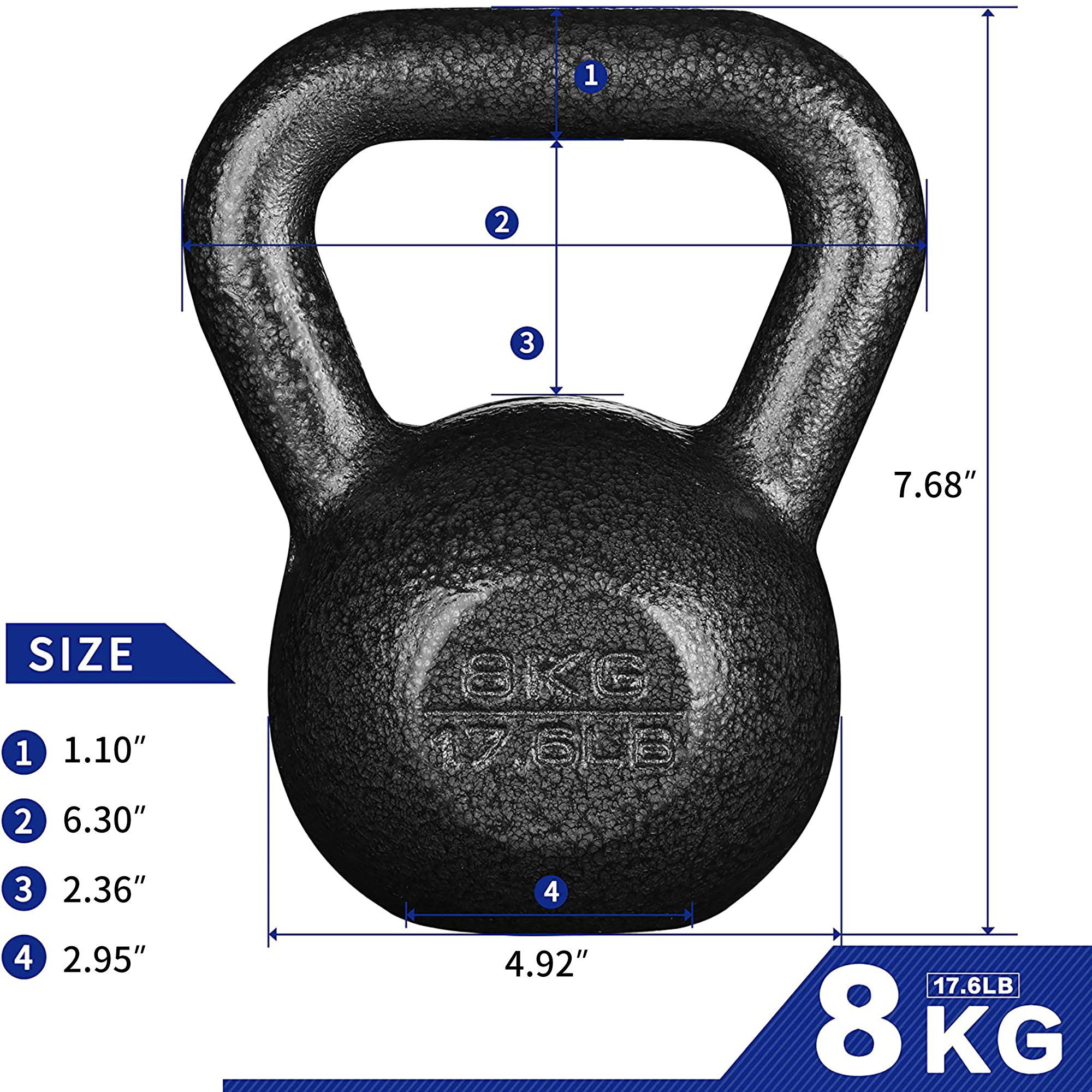Athletic Works 8KG Kettlebell, Durable Black Hammertone Finish, 17.6lbs - image 3 of 7