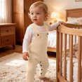 thumbnail image 4 of Soft Knit Sleeveless Overalls for Baby 0-3 Years, Solid Color Spring Autumn Romper Toddler Boys Girls Crawler Clothes with Adjustable Straps Beige, 4 of 8