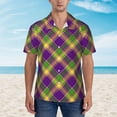 thumbnail image 4 of Kll Men'S Hawaiian Shirt Short Sleeve Button Down Beach Shirts-Mardi Gras Plaid, 4 of 8