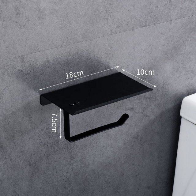 Zhuge Portarrollos de papel higiénico sin perforaciones con estante para teléfono, dispensador de rollos de papel higiénico para baño, montaje en pared, color negro C