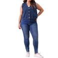 thumbnail image 2 of Chaleco de mezclilla sin mangas de mujer plus size Agnes Orinda, con botones, cuello en V, casual, talla 1X, color azul, 2 of 6
