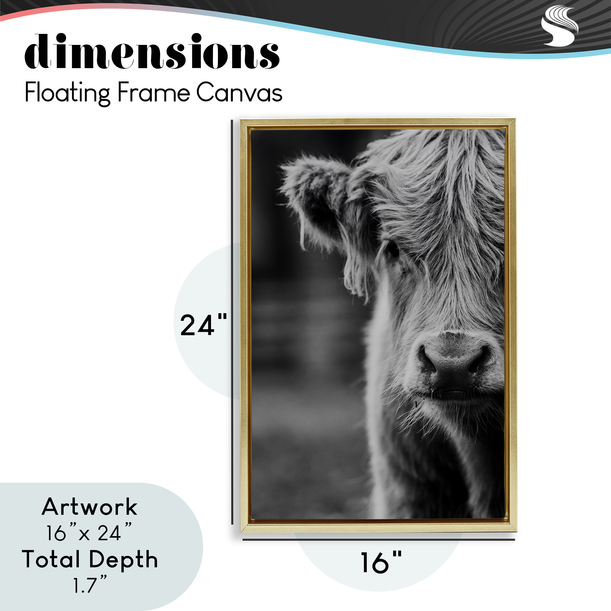 Baby Cow Face Gold Framed Floater Canvas Wall Art, design by Amy Carroll