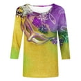 thumbnail image 2 of DDAPJ pyju Mardi Gras Shirts for Women 3/4 Sleeve Mask Graphic Casual Round Neck Tunic Tops New Orleans Carnival Party Tee Shirt Holiday Blouses Multicolor XXXL, 2 of 5