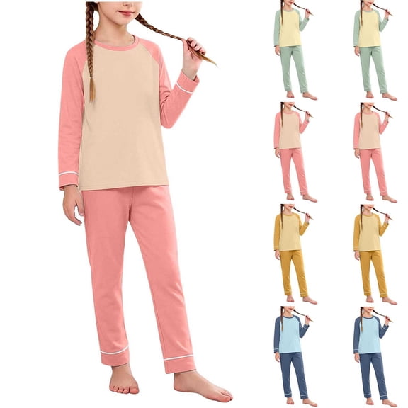Loopsun Kids Boys Girls Winter Warm Outfit Solid Long Sleeve Crew Neck Top and Elastic Waist Pants Soft Wear Sets 7-8 Years