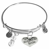 Hidden Hollow Beads "Mother of the Bride" Message Charm Expandable Wire Bangle Bracelet, COMES IN A GIFT BOX!