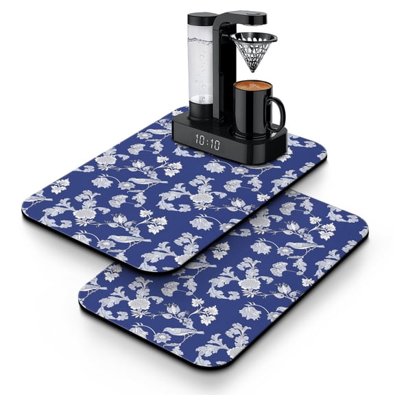 Romantic Floral Butterfly Kitchen Mat, Botanical Wildflower Coffee Bar Pad, 19.5x12in (Set of 2) Dish Drying Mat with Garden Bloom