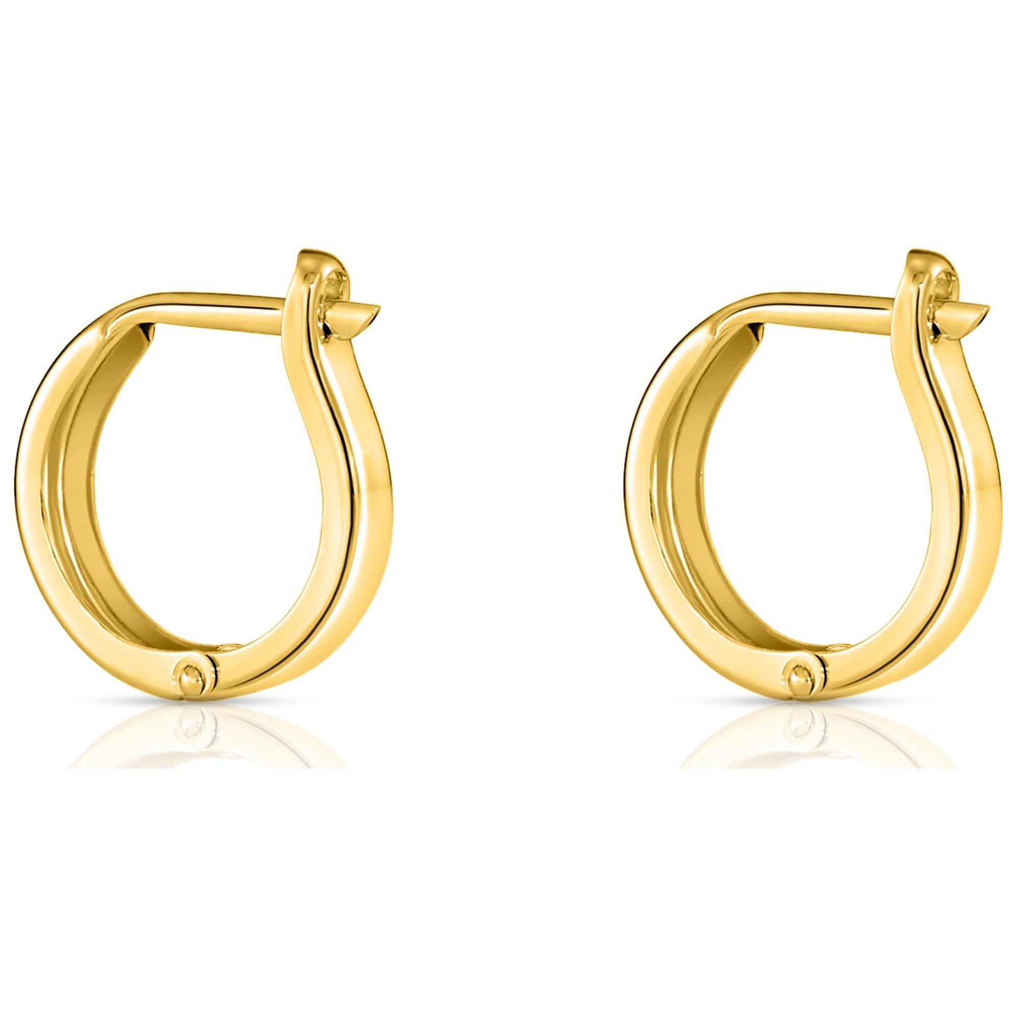 Tilo Jewelry 14K Yellow Gold Shiny Round Plain Huggie Hoop Earrings | Handmade Fine Jewelry | Women & Unisex