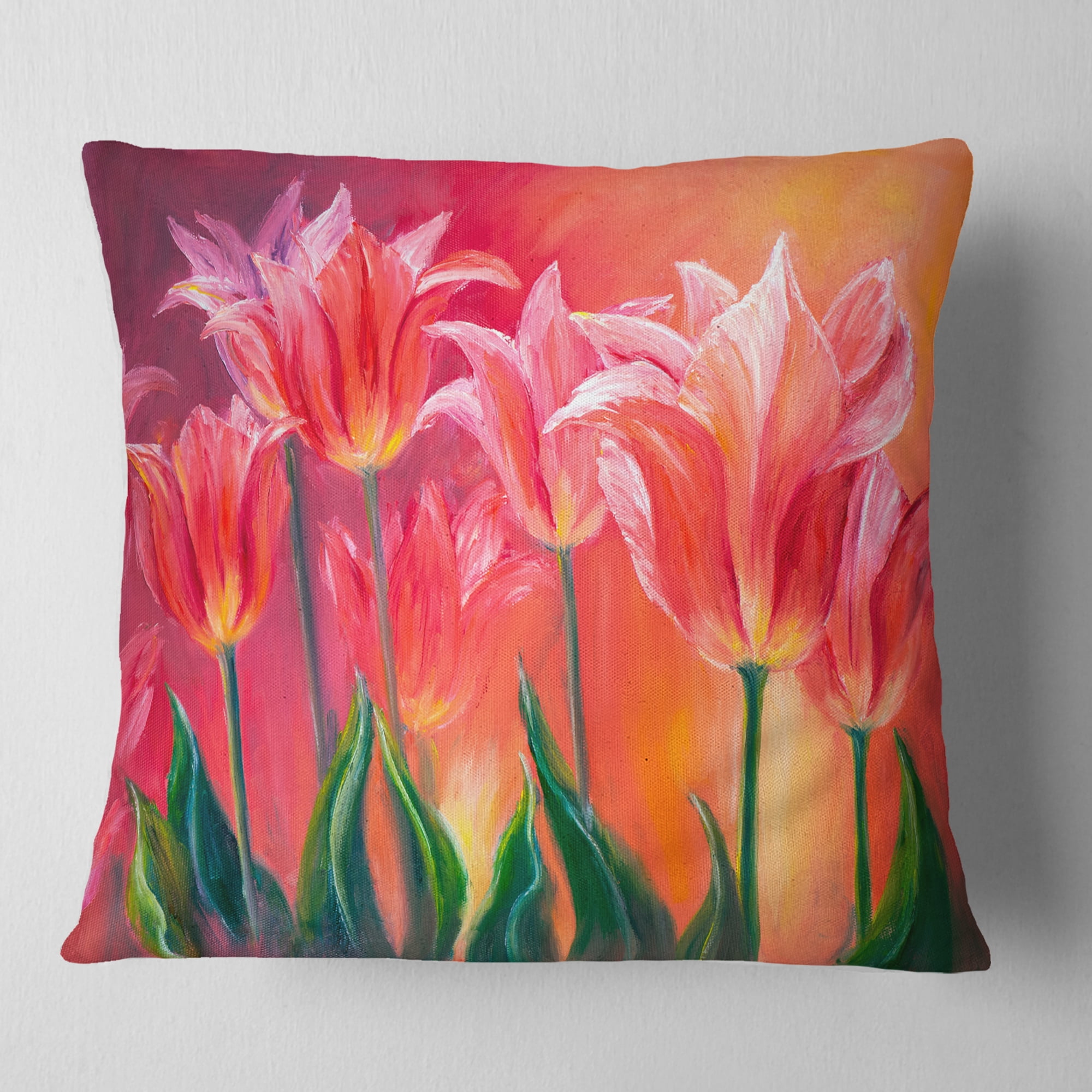 Designart Tulips in Red Shade - Floral Throw Pillow - 16x16