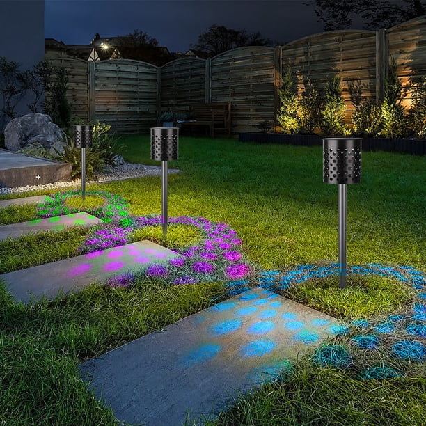 LED impermeable de iluminación solar para exteriores IP65 | Luces de jardín solares ABS negro pack de 2 | Focos de alta luminosidad Encendido/apagado automático Iluminación de patios y caminos de