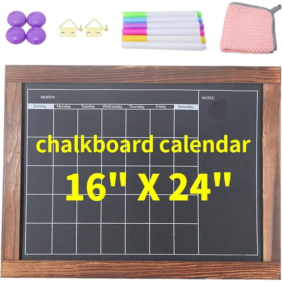 Magnetic Chalkboard Calendar for Wall Monthly Planner Board Wite Wood Frame Reusable Planning Blackboard for Record Daily Tasks List 16" x 24"