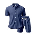 thumbnail image 4 of Ceisia Men's Linen Blend Striped 2 Piece Outfit Short Sleeve Button Down Shirt And Casual Shorts Set Navy XXL Gift, 4 of 9