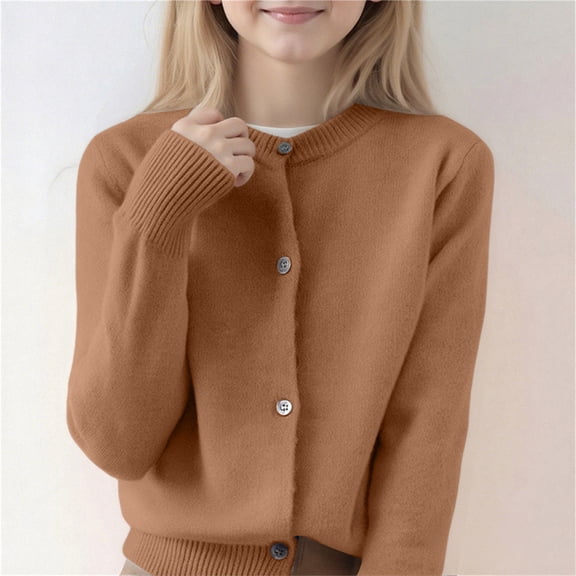 GiLiling Girls Boys Knitted Cardigan, Solid Color Crew Neck Button Down Sweater, Autumn Winter Soft Warm Coat for Kids Casual Outerwear (Gold, 12-18 Months)