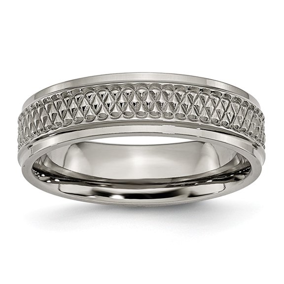 Titanium Ridged Edge Weave Design 6mm Polished Band Size: 11; for Adults and Teens; for Women and Men