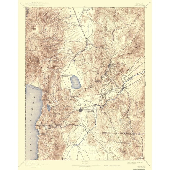 Topographical Map - Carson Nevada Sheet - USGS 1893 - Vintage Wall Art