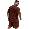 thumbnail image 3 of Dresfit Men's 2 Piece Outfits Crew Neck Short Sleeve T Shirts Match Shorts 2 Piece Sets Summer 2026 Breathable Textured Short Sets Oversize Lounge Tracksuit 3XL, 3 of 3